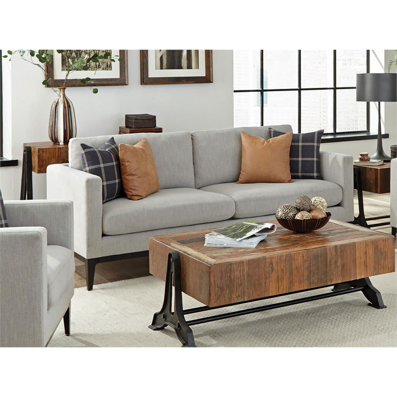 Pemberly Row Upholstered Fabric Sofa with Cushioned Back in Light Gray