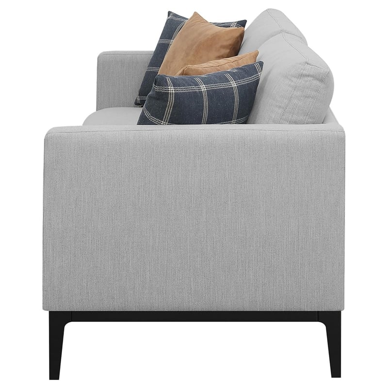 Pemberly Row Upholstered Fabric Sofa with Cushioned Back in Light Gray