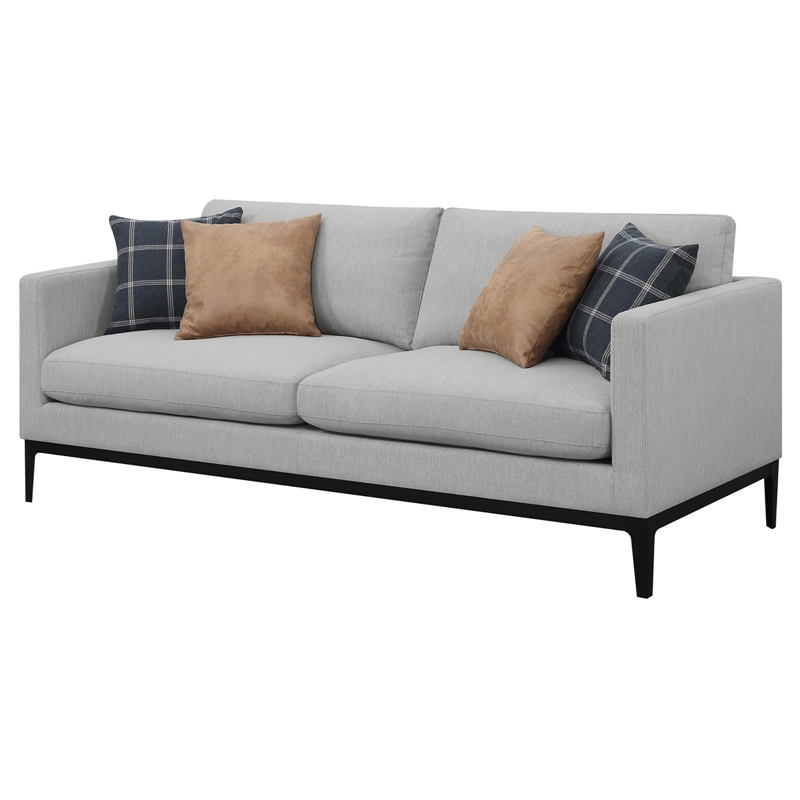 Pemberly Row Upholstered Fabric Sofa with Cushioned Back in Light Gray