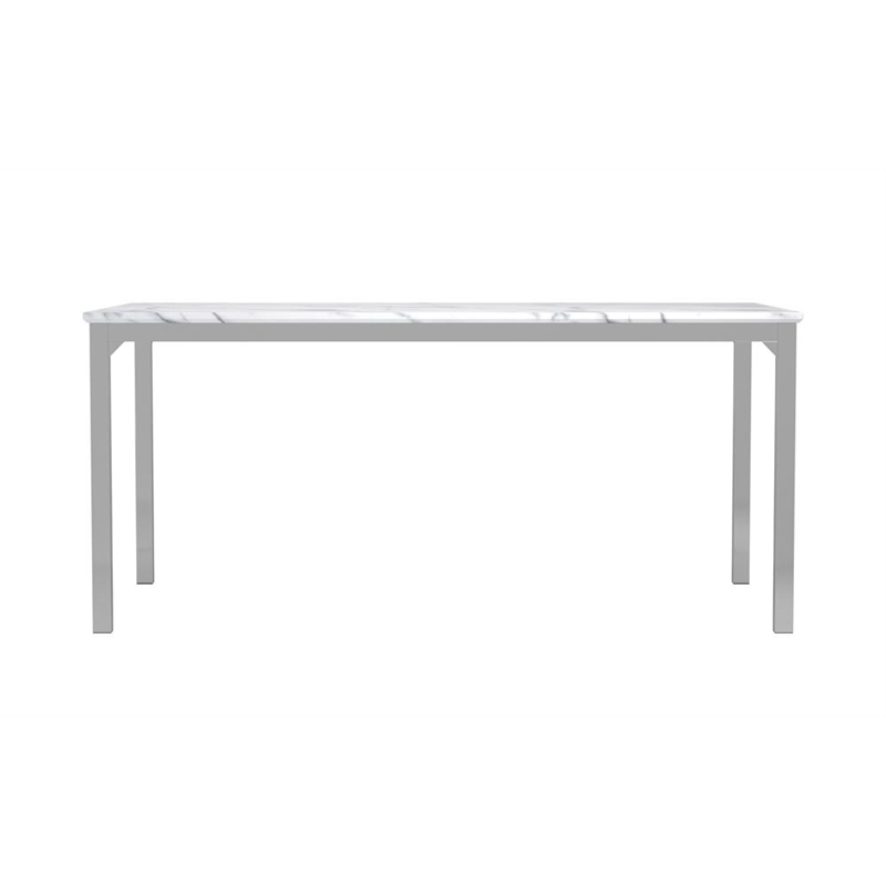Pemberly Row Rectangle Metal Dining Table with Marble Top in Chrome