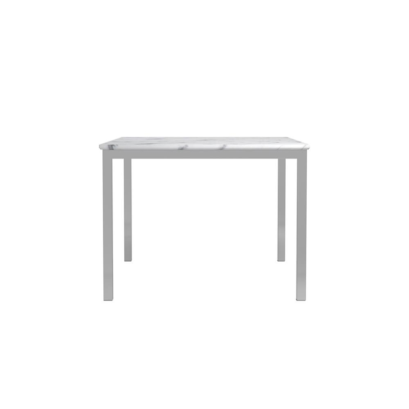Pemberly Row Rectangle Metal Dining Table with Marble Top in Chrome