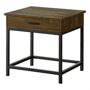 Pemberly Row 1-Drawer Square Wood End Table in Brown Oak and Black