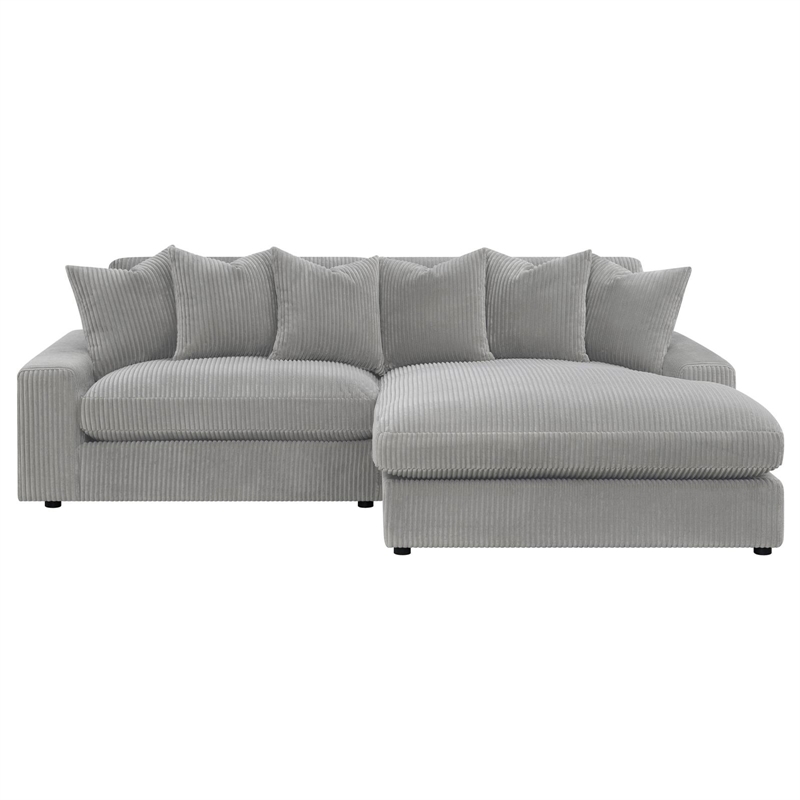Pemberly Row Modern Velvet Upholstered Reversible Sectional Morning Fog