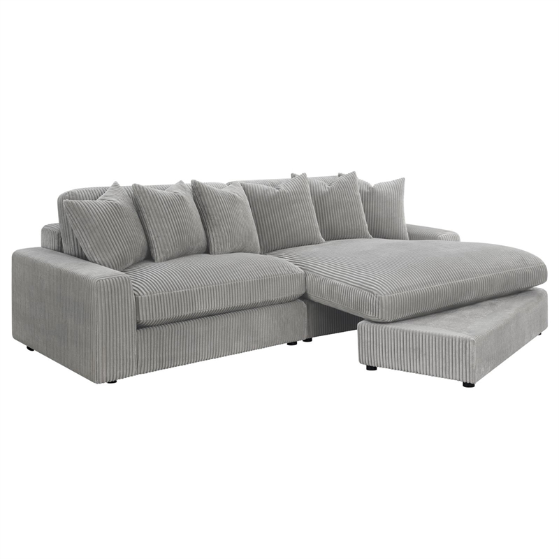 Pemberly Row Modern Velvet Upholstered Reversible Sectional Morning Fog