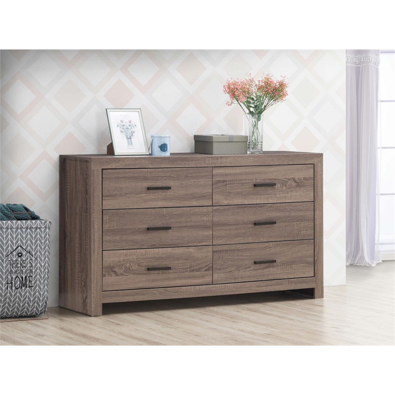 Pemberly Row Contemporary 6-drawer Farmhouse Wood Dresser in Barrel Oak