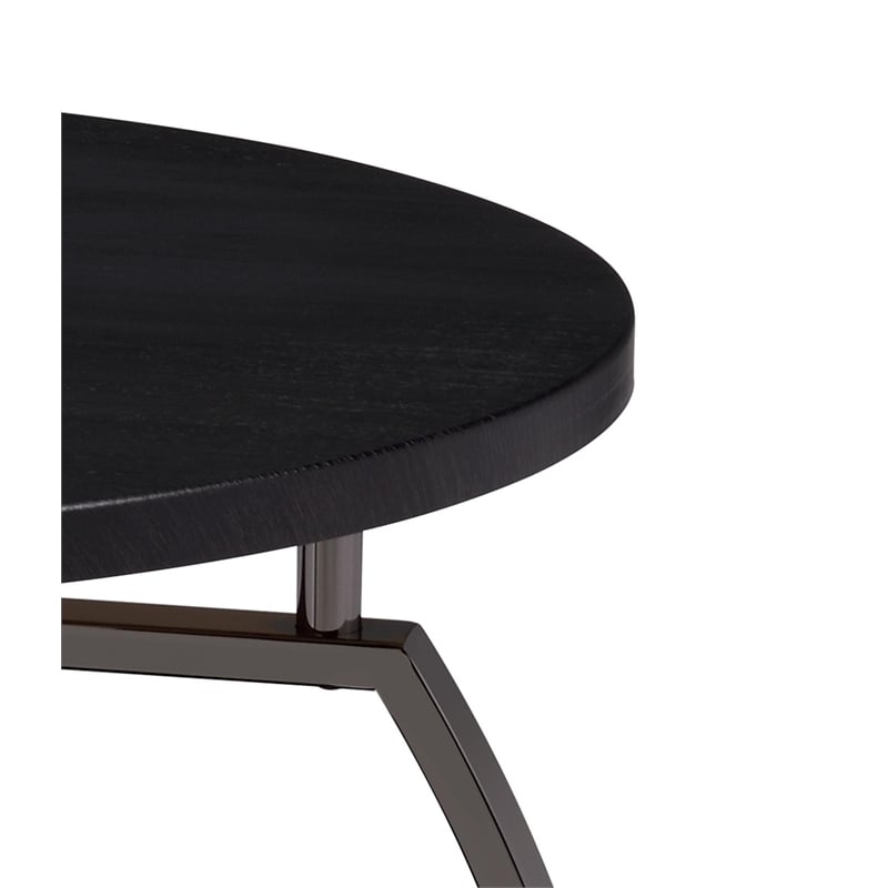 Pemberly Row Wood Round Coffee Table in Dark Gray and Black Nickel