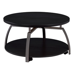 Pemberly Row Wood Round Coffee Table in Dark Gray and Black Nickel