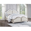Pemberly Row Wood Tufted Platform Eastern King Bed Ivory and Silver Oak