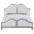 Pemberly Row Wood Tufted Platform Eastern King Bed Ivory and Silver Oak