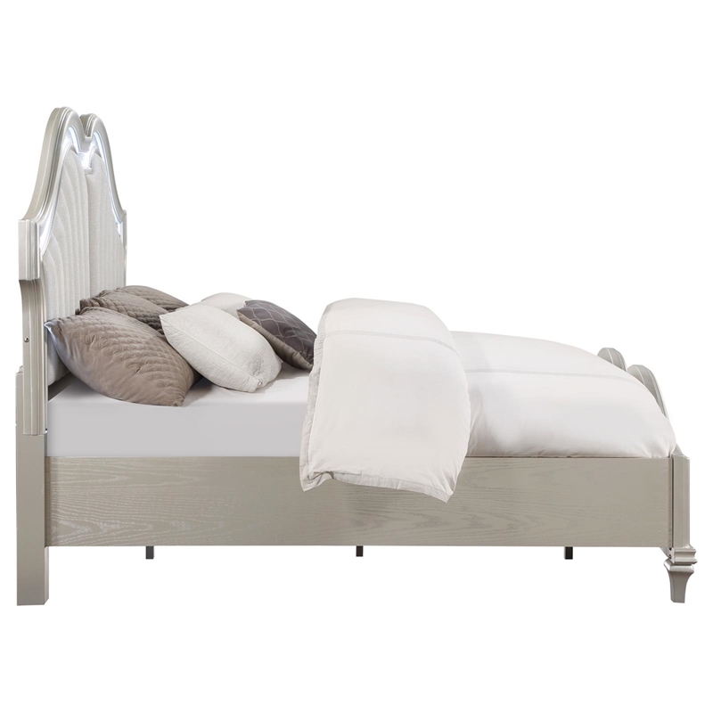 Pemberly Row Wood Tufted Platform Eastern King Bed Ivory and Silver Oak