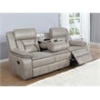 Pemberly Row Faux Leather Upholstered Tufted Back Motion Sofa Taupe