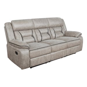Pemberly Row Faux Leather Upholstered Tufted Back Motion Sofa Taupe