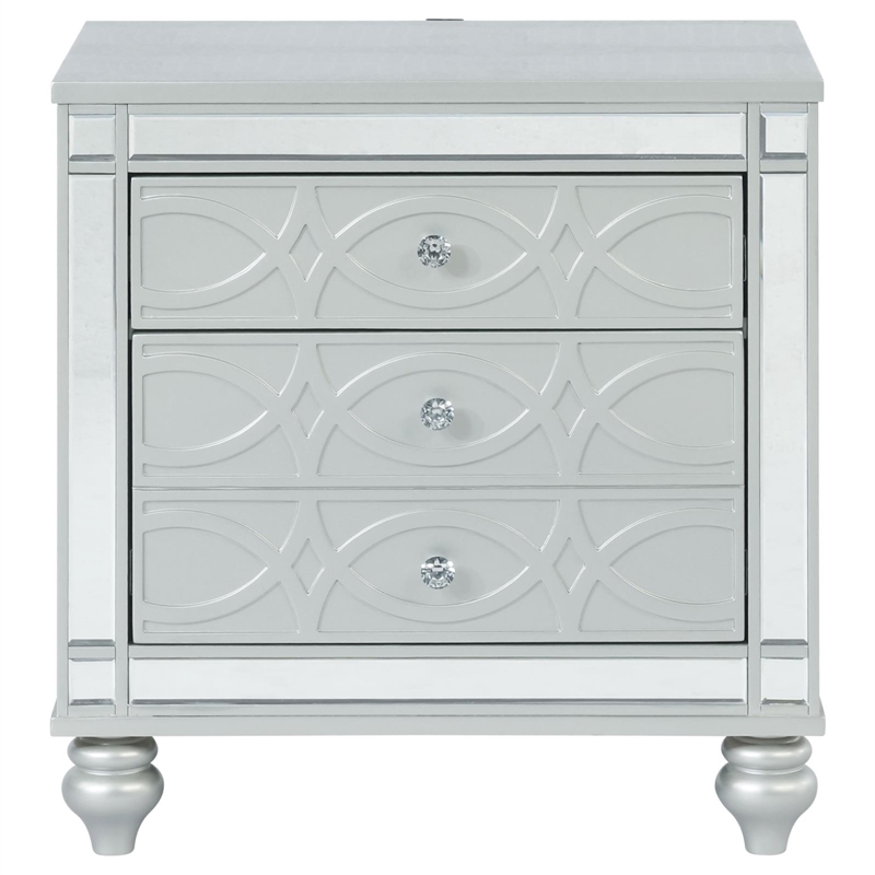 Pemberly Row 2-drawer Contemporary Wood Nightstand Silver Metallic