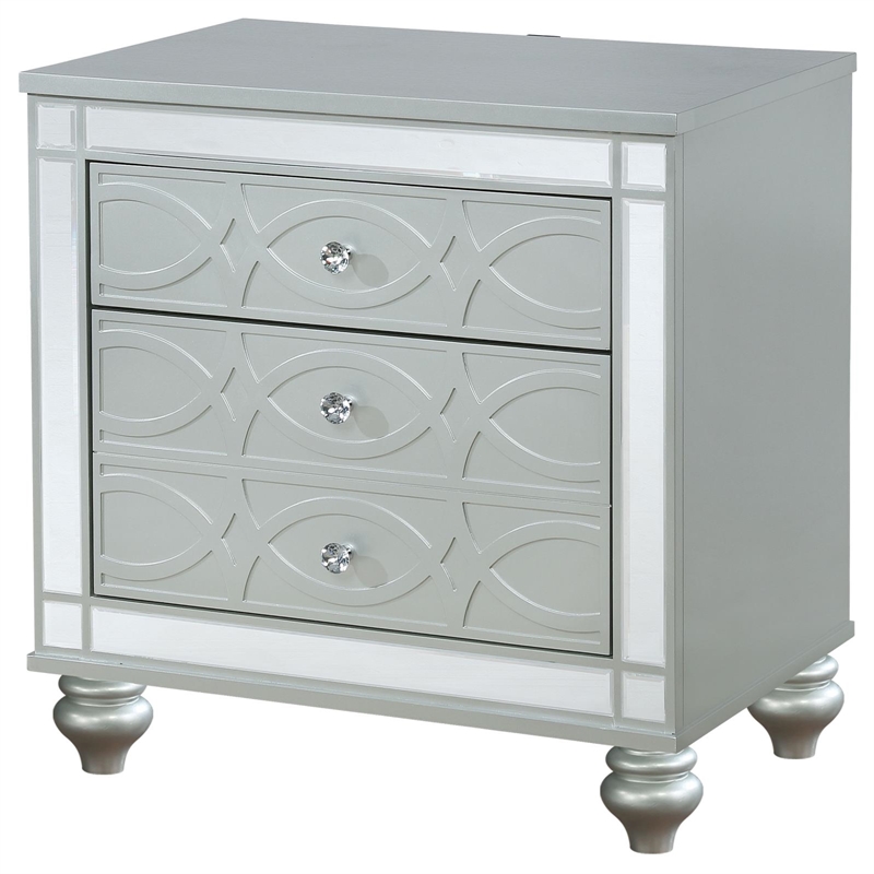 Pemberly Row 2-drawer Contemporary Wood Nightstand Silver Metallic