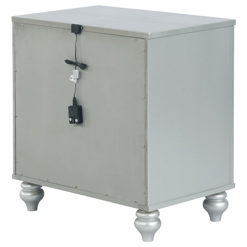 Pemberly Row 2-drawer Contemporary Wood Nightstand Silver Metallic