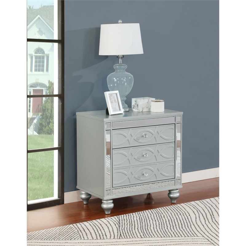 Pemberly Row 2-drawer Contemporary Wood Nightstand Silver Metallic