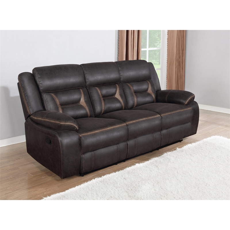 Pemberly Row Faux Leather Upholstered Tufted Back Motion Sofa Brown