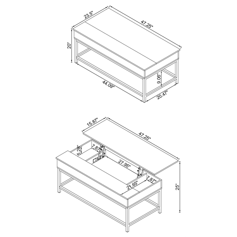 Pemberly Row Wood Coffee Table with Hidden Storage Brown Oak and Black