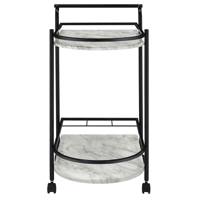 Pemberly Row Contemporary Metal Rack Bar Cart with Casters in Black