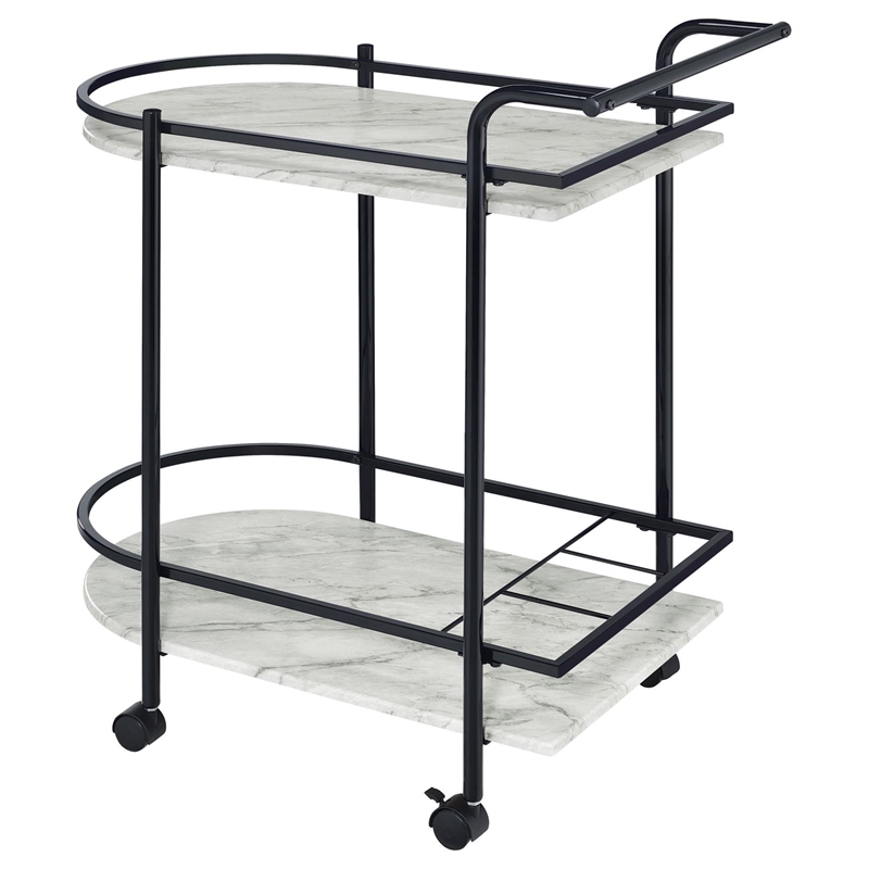Pemberly Row Contemporary Metal Rack Bar Cart with Casters in Black