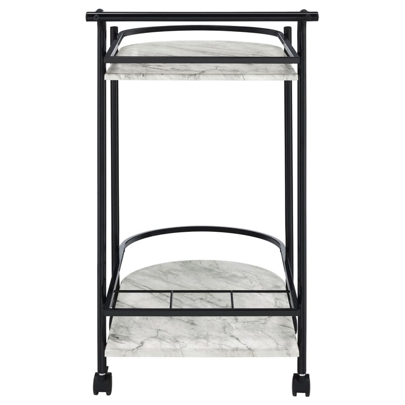 Pemberly Row Contemporary Metal Rack Bar Cart with Casters in Black