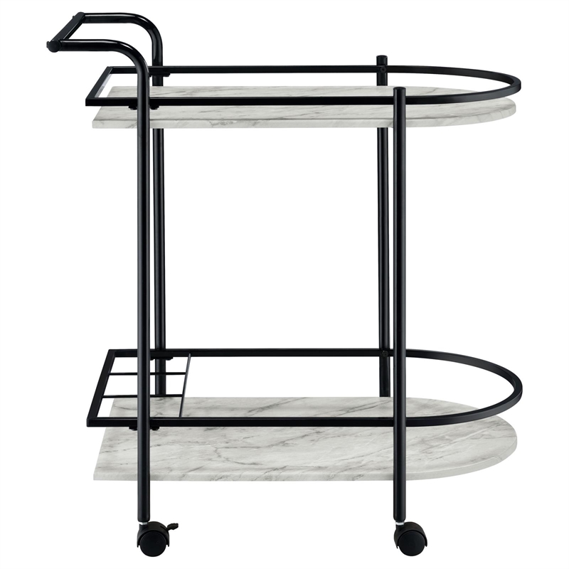 Pemberly Row Contemporary Metal Rack Bar Cart with Casters in Black