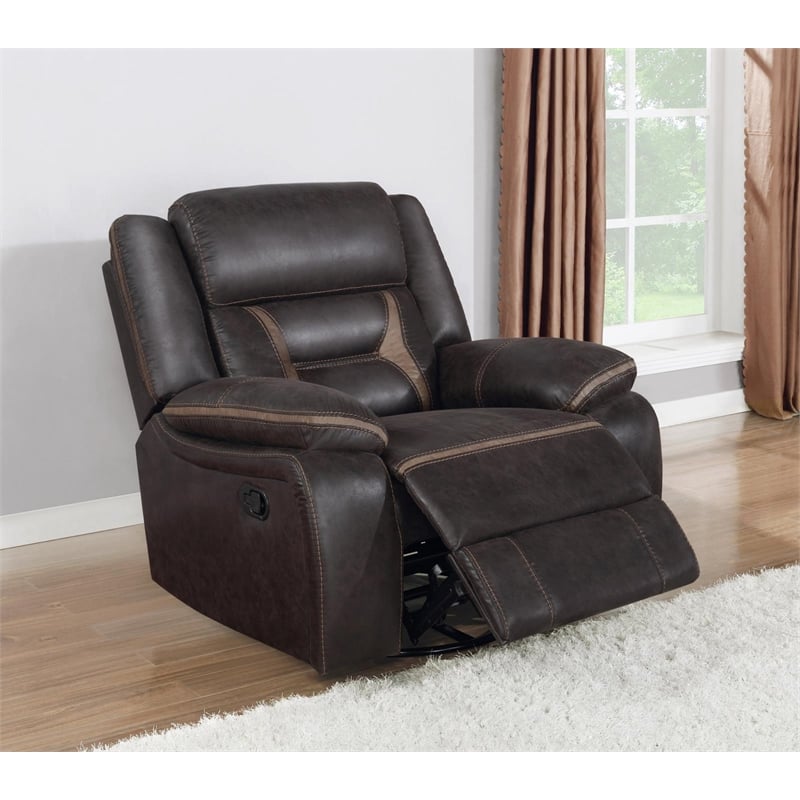 Pemberly Row Faux Leather Upholstered Tufted Back Glider Recliner Brown