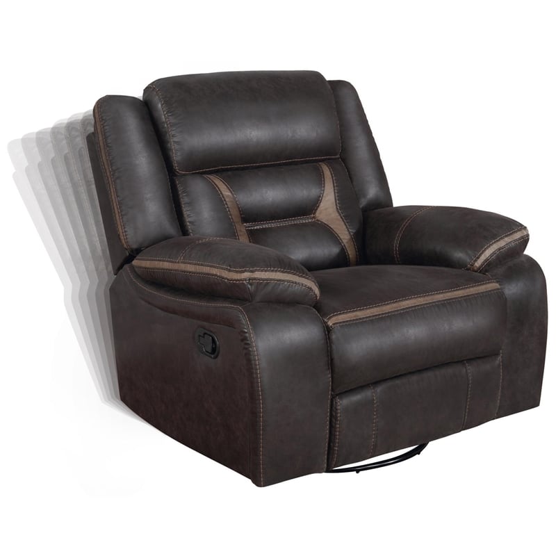 Pemberly Row Faux Leather Upholstered Tufted Back Glider Recliner Brown