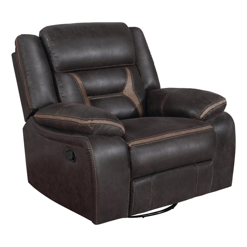 Pemberly Row Faux Leather Upholstered Tufted Back Glider Recliner Brown