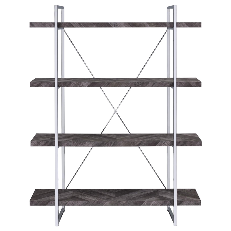 Pemberly Row Contemporary 4-shelf Wood Bookcase Rustic Gray Herringbone