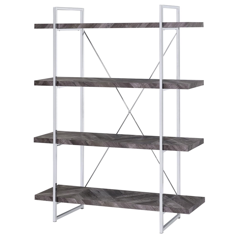 Pemberly Row Contemporary 4-shelf Wood Bookcase Rustic Gray Herringbone