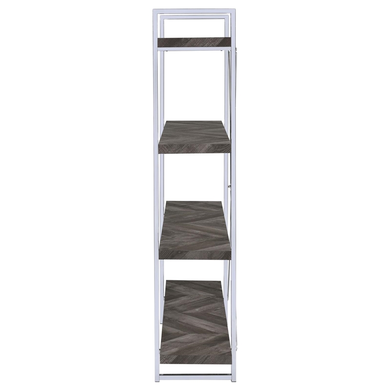 Pemberly Row Contemporary 4-shelf Wood Bookcase Rustic Gray Herringbone