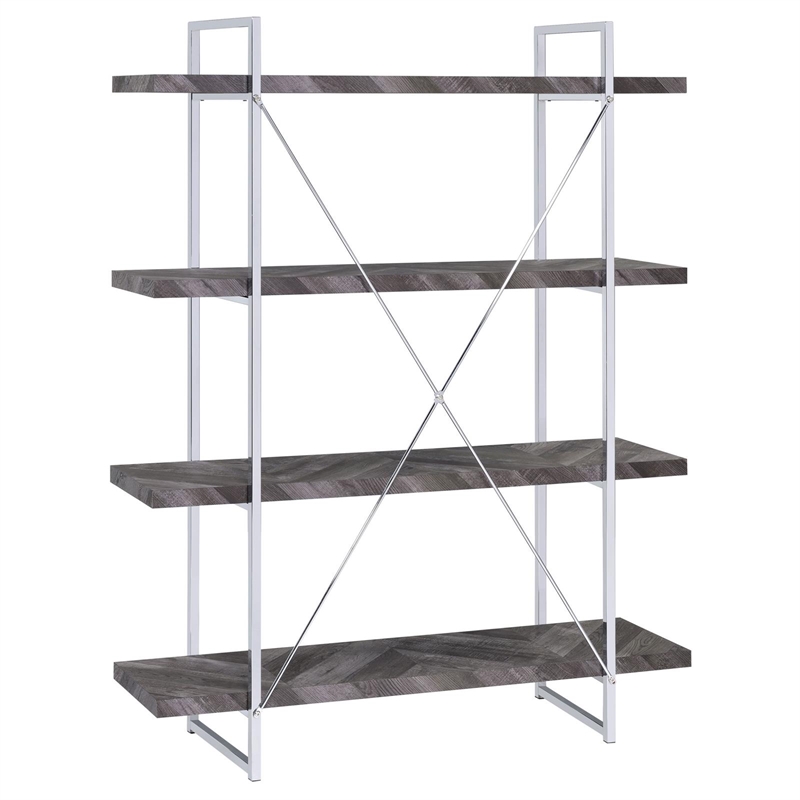 Pemberly Row Contemporary 4-shelf Wood Bookcase Rustic Gray Herringbone