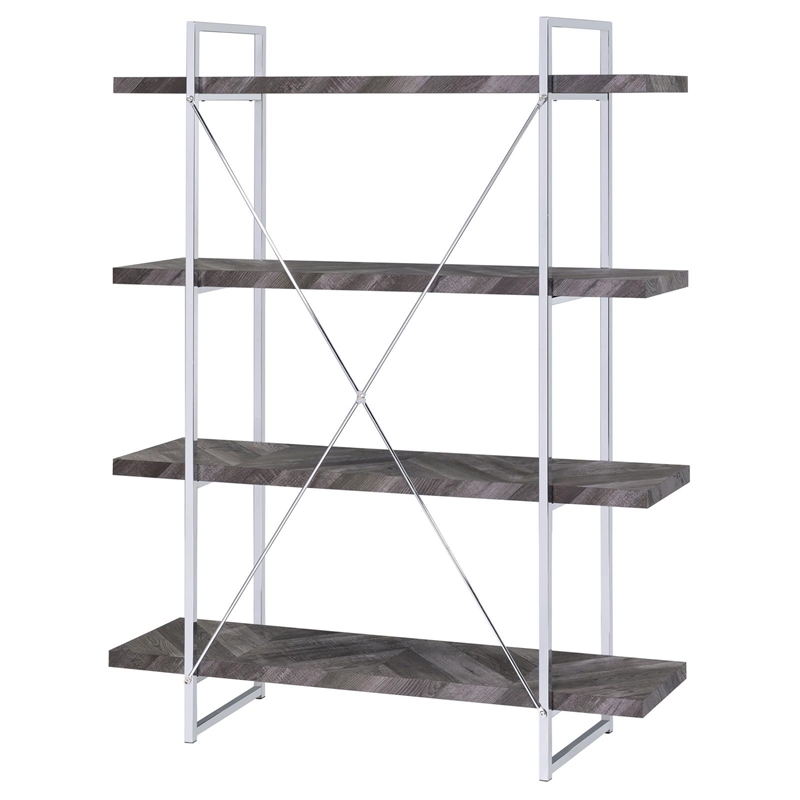 Pemberly Row Contemporary 4-shelf Wood Bookcase Rustic Gray Herringbone