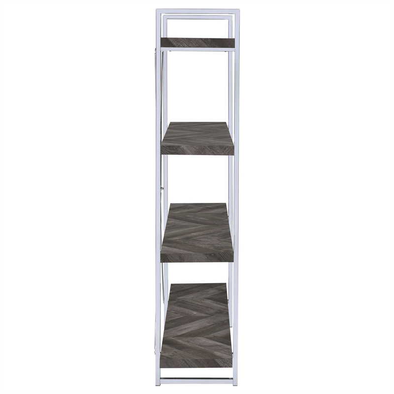 Pemberly Row Contemporary 4-shelf Wood Bookcase Rustic Gray Herringbone