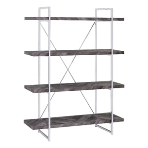 Pemberly Row Contemporary 4-shelf Wood Bookcase Rustic Gray Herringbone
