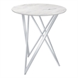 Pemberly Row Metal Faux Marble Round Top Bar Table White and Chrome