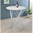 Pemberly Row Metal Faux Marble Round Top Bar Table White and Chrome