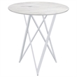 Pemberly Row Metal Faux Marble Round Top Bar Table White and Chrome