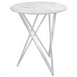 Pemberly Row Metal Faux Marble Round Top Bar Table White and Chrome