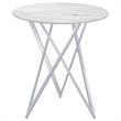 Pemberly Row Metal Faux Marble Round Top Bar Table White and Chrome