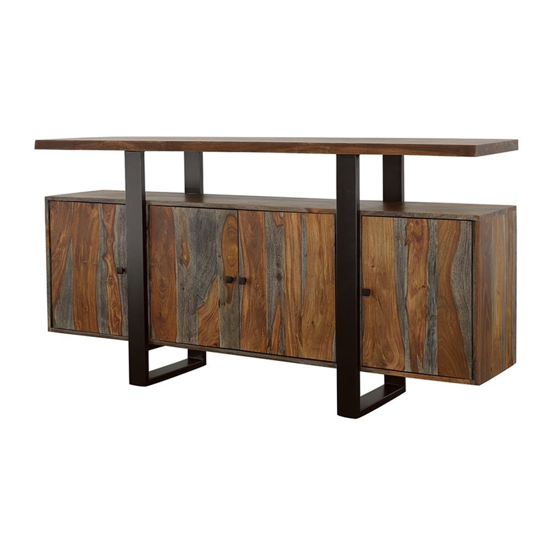 Pemberly Row Contemporary 4-door Farmhouse Wood Server in Gray and Black