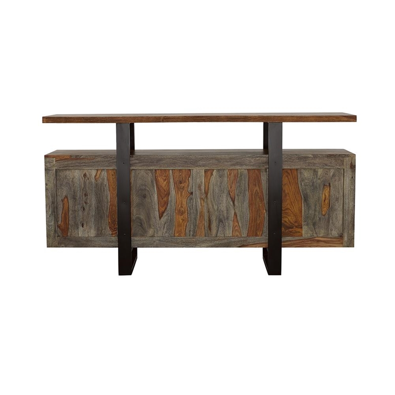 Pemberly Row Contemporary 4-door Farmhouse Wood Server in Gray and Black