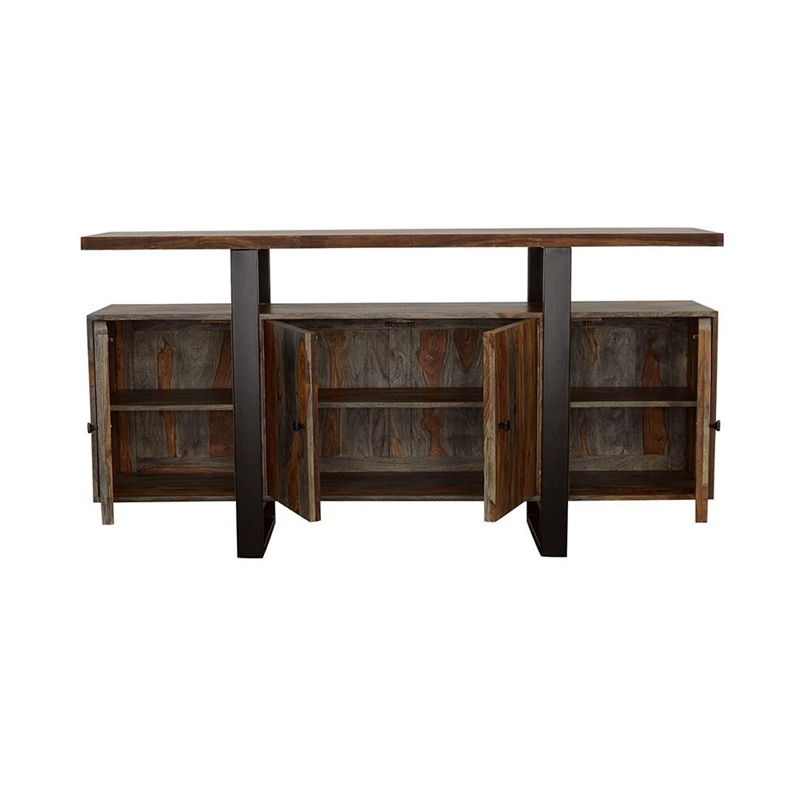 Pemberly Row Contemporary 4-door Farmhouse Wood Server in Gray and Black