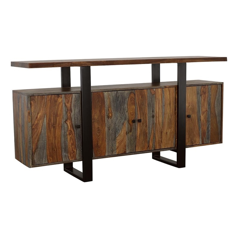 Pemberly Row Contemporary 4-door Farmhouse Wood Server in Gray and Black
