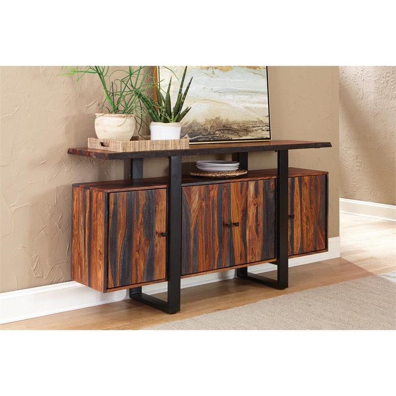 Pemberly Row Contemporary 4-door Farmhouse Wood Server in Gray and Black