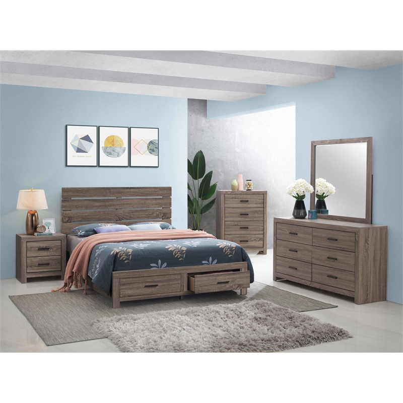Pemberly Row Farmhouse Wood Eastern King Storage Bed in Barrel Oak