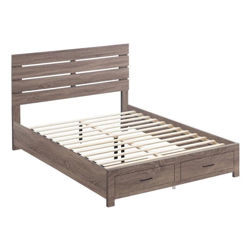 Pemberly Row Farmhouse Wood Eastern King Storage Bed in Barrel Oak