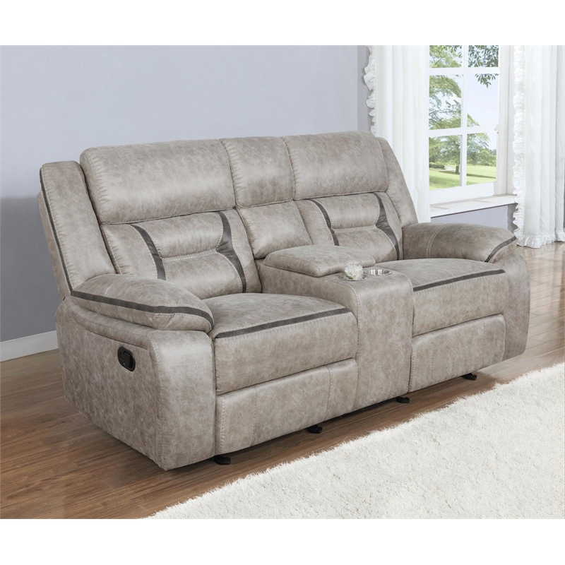 Pemberly Row Faux Leather Upholstered Tufted Back Glider Loveseat Taupe