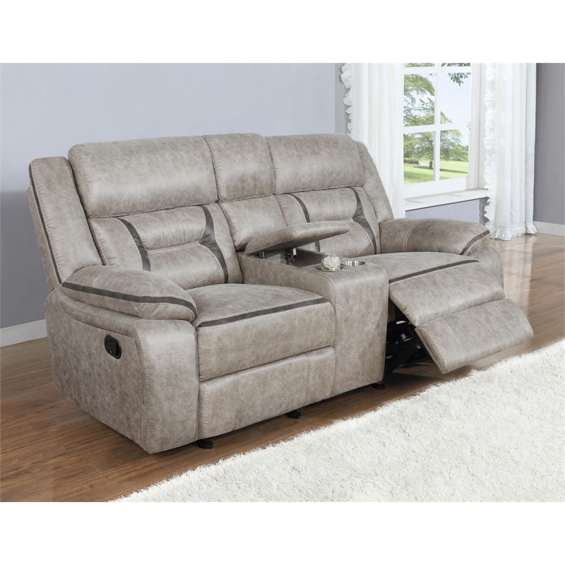 Pemberly Row Faux Leather Upholstered Tufted Back Glider Loveseat Taupe